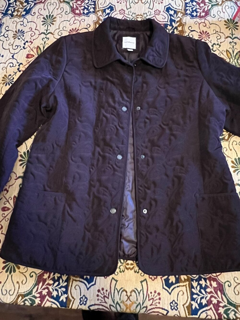 CROFT & BARROW QUILTED JACKET Dark Purple Beautiful Appliqué All Seasons Size XL